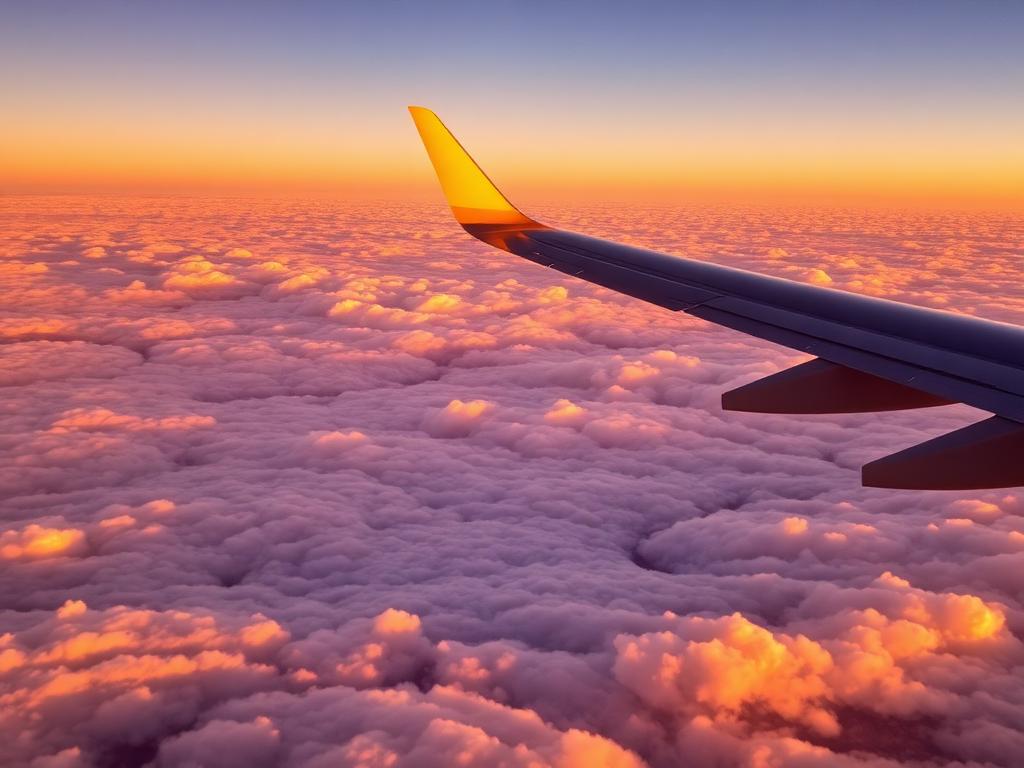 Airliner wing above the clouds at sunset en route to Las Vegas